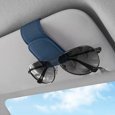 Image of Sunglasses Holders for Car Visor,Car Magnetic Glasses Holder Leather Clip and Ticket Card Suitable Interior Visor Different Size Eyeglasses. (Blue)