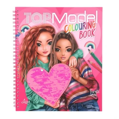 Image of Depesche TOPModel 12977 Colouring Book with Sequin Design, 40 Model Designs for Creative Includes Sticker Sheet