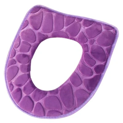 Image of Toilet Seat Cover Cushion Soft Thicken Washable Warmer Reusable Stick Up Pad for Bathroom Purple