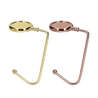 Image of kwmobile Purse Hooks for Table Set of 2 Metal Handbag Hook Holder Hand Bag Hanger Tables, Desks, Gold/Rose Gold