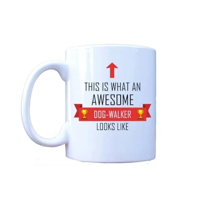 Image of This Is What An Awesome Dog Walker Looks Like Tea/Coffee Mug/Cup Red Ribbon Design Great Gift Idea