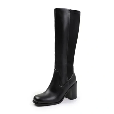 Image of Fashion Thirsty Womens Knee High Boots Chunky Block Heel Mid Calf Ladies Warm Winter Comfort Stretch Panel Lightweight Zip Up Boot Flat Walking Shoes