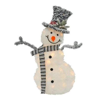 Image of Mr Crimbo Light Up Snowman Christmas Decoration Standing Figure Grey Scarf 82cm