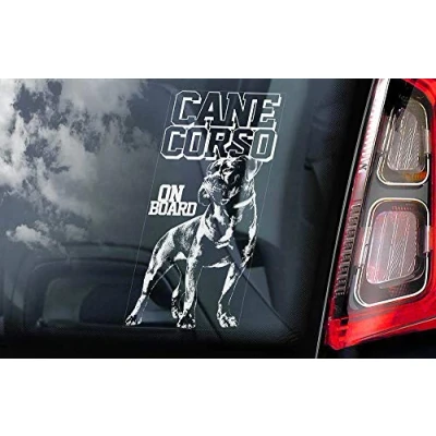 Image of Cane Corso on Board Car Decal Window Animal Vinyl Beware of The Dog Italian Mastiff Sign Die Cut Decals Funny Laptop Stickers Bumper