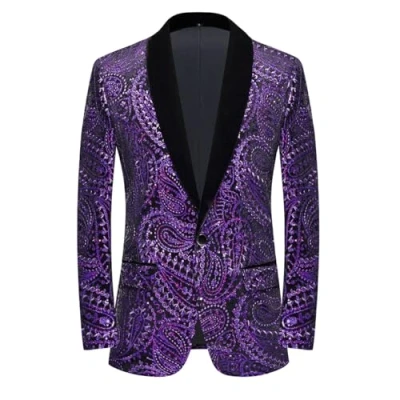 Image of PYJTRL Men&#039;s Shiny Sequins Suit Jacket Classic Floral Fashion,Suitable for Parties,Weddings,Banquets,Proms,Purple,S