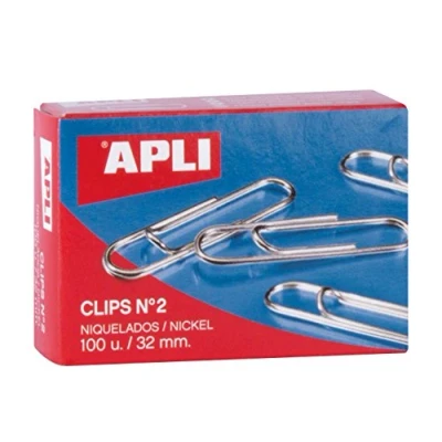 Image of APLI Paper Box Clips Nickel Plated N2 32 mm Pack of 100