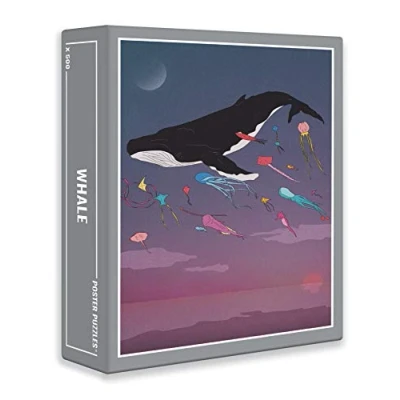 Image of Cloudberries Whale Puzzle, Dreamy Jigsaw Puzzle for Adults, 500 Piece Puzzles, Fun Ocean with Gradient Colours, Bright Kites and a Full Moon, Made in Europe