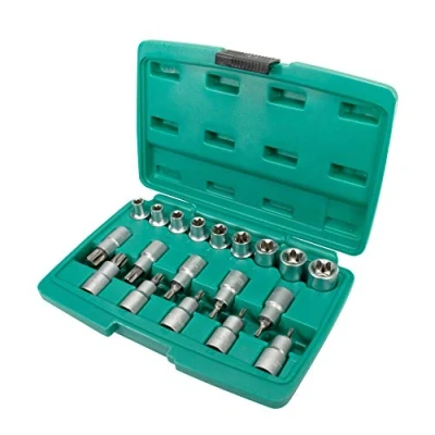 Image of 1/2 inch Socket Wrench Set 19 pcs for Torx Screws Made of Chrome Vanadium Steel by WIESEMANN 1893 I External Internal Special in Tool case 80195
