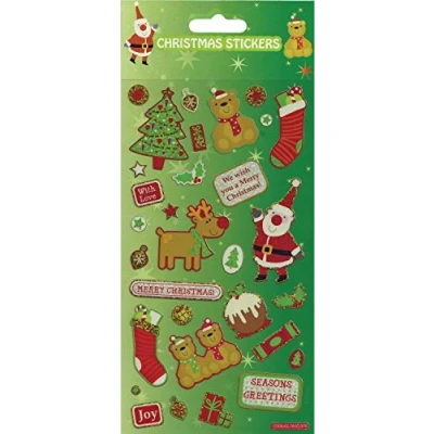 Image of Christmas Greetings Sparkly Reusable Stickers Perfect as Stocking Fillers, and for Decorating Cards Presents on Non Porous Surfaces