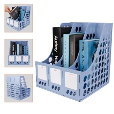 Image of Eagle 3 Compartment Magazine File Book Holder Sturdy Plastic Organizer Desktop Document Divider for Office, Home, or Study