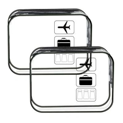 Image of 2 Pcs Clear Travel Toiletries Bag,Waterproof Toiletry Bag,Airport Security Liquids Bags,Portable Transparent Bag,Travel Pouch,Multifunctional Cosmetics Bag(Transparent Black)