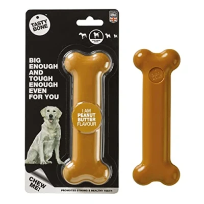Image of TastyBone Nylon Dog Chew Toy for Large Dogs (Peanut Butter) Indestructible Aggressive Chewers, Everlasting Flavour, Strong Healthy Teeth, Made in the UK