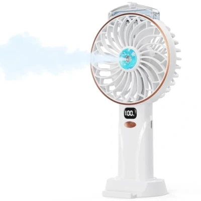 Image of Portable Handheld Misting Fan 4000mAh Rechargeable Mini Water Fan, 5 Adjustable Speeds with LED Display, 12.5 ml Dual Spray Modes, Detachable Base Cooling Hand Fans for Home/Office/Outdoors