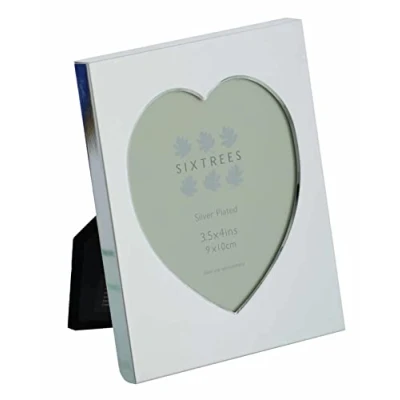 Image of Sixtrees Romeo Heart Shaped silver plated photo frame for a 3.5&quot; x 4&quot; (90mm 100mm) picture.