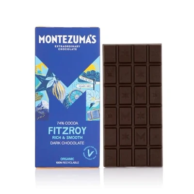 Image of Montezuma&#039;s Fitzroy, 74% Cocoa, Dark Chocolate, Gluten Free, Naturally Vegan &amp; Organic, 90g Bar