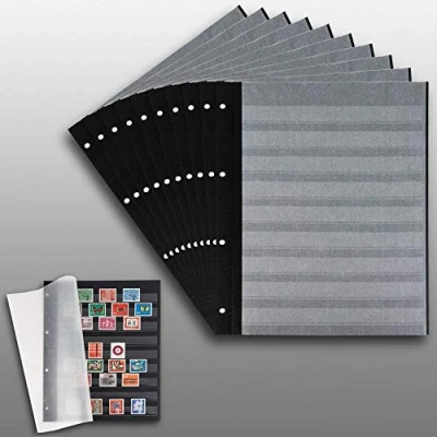 Image of 10 Prophila Double Sided Stockbook Pages 9 clear strips black cardboard