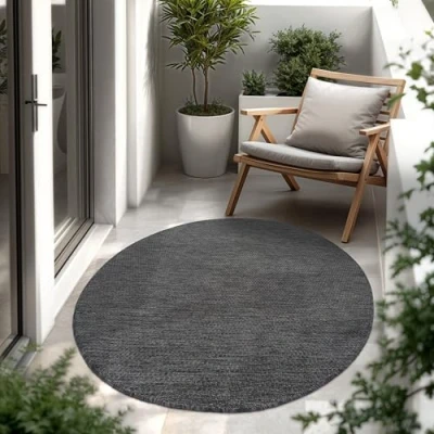 Image of Paco Home Indoor &amp; Outdoor Rug Kitchen Monochrome Mottled Pattern, Size:80 cm round, Colour:Blue