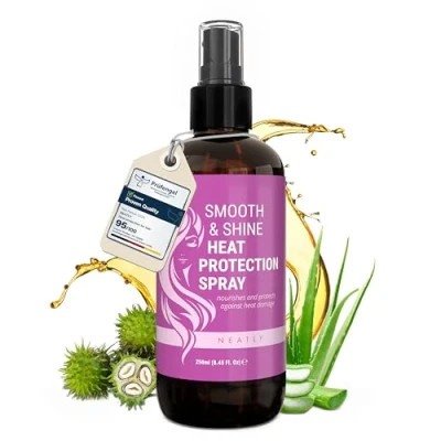 Image of Neatly Smooth &amp; Shine Heat Protection Spray for Hair, 250ml Protect from Blow Drying, Styling and Heating to 230C Leave In Conditioner Preserve with Aloe Vera Vegetable Keratin