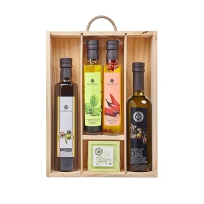 Image of Large Extra Virgin Olive Oil Gift Pack in Wooden Case by La Chinata