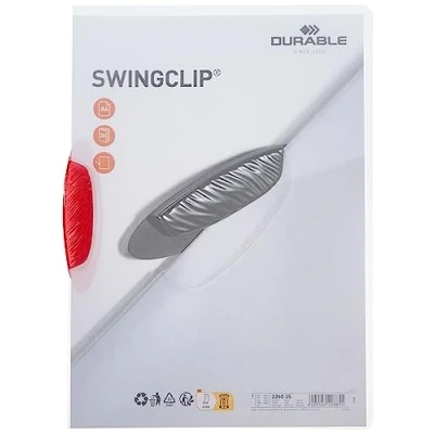 Image of Durable A4 SwingClip Crystal Folder Polypropylene Capacity 30 Sheets, Crimson, Pack of 25