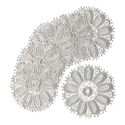 Image of Pack of 6 Floral Lace Round Doilies 100% Polyester Traditional Table Linen Doyley Mat 18.5cm (White)