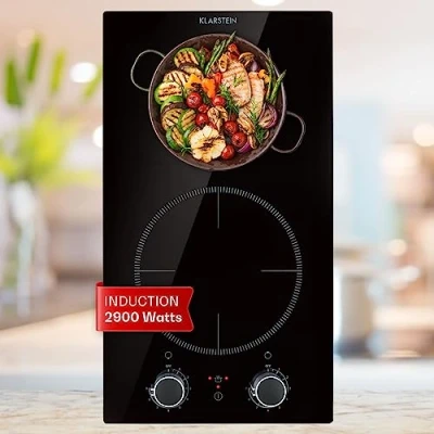Image of Klarstein Kochheld 2900 Watt Built in Induction Hob Rotary, Cable Length: 120 cm, 3 Pole Connection, 9 Levels, Automatic Shutdown, Glass, Black,