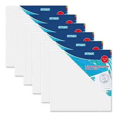Image of Stylex 28580 P6 Stretcher Frames 10 x cm 100% Cotton Canvas Primed Back Stapled for Oil Acrylic Tempera Paints Gouache Painting Set of 6