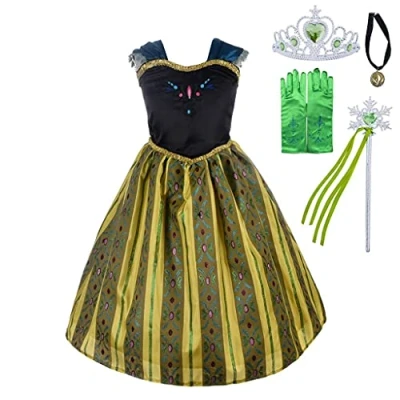 Image of Lito Angels Princess Coronation Costume Fancy Dress Up Birthday Party Green Gown with Accessories Age 5 6 Years