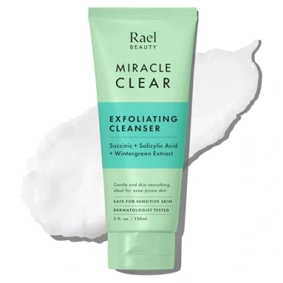Image of Rael Miracle Clear Exfoliating Cleanser Korean Skincare, Face Wash for Acne Prone Sensitive &amp; Oily Skin, Pore Cleansing Hydrating, w/Succinic Acid, Vegan, Cruelty Free (150ml)