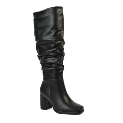 Image of ESSEX GLAM Womens Wide Calf Knee High Boots Ladies Black Synthetic Leather Square Toe Block Heel Size 3