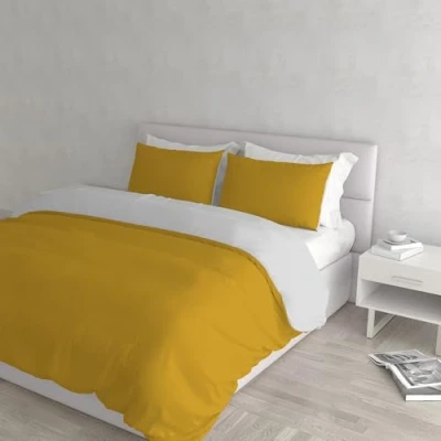 Image of Natural Colour Duvet Cover Set, Mustard/Light gray, Double