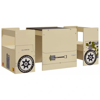Image of vidaXL 3 Piece Kids Table and Chair Set Off road Car Design MDF