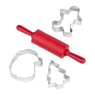 Image of Tala Christmas Themed Mini Baking Set, Perfect for Festive Family and Includes Santa, Tree Gingerbread Cutters a Handy Silicone Rolling Pin