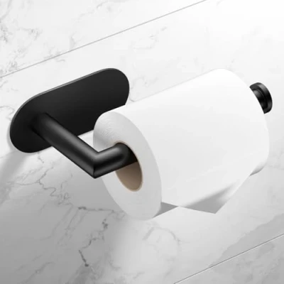 Image of HITSLAM Matte Black Toilet Roll Holder Self Adhesive 304 Stainless Steel Stick on Paper for Bathroom
