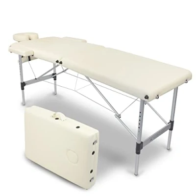 Image of Mobiclinic®, Massage Table, CA 01 Light, Beauty Bed, Lash Aluminium and Leatherette, European brand, 2 Sections, Physiotherapy Folding Adjustable Height, 73.23 x 23.62 in, Portable, Cream