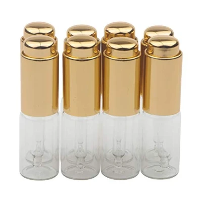 Image of Unxuey 8pcs Set 10ml (1/3 Oz) Refillable Clear Glass Dropper Bottles Vials with Gold Pressure Pump Perfume Essential Oil Sample