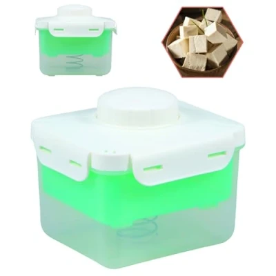 Image of Tofu Press Adjustable Maker Clear Mold BPA Free Machine with Built in Drainage Design Dishwasher Safe Make Firm Without Crack for Vegan 15.5x13.5x13.5cm