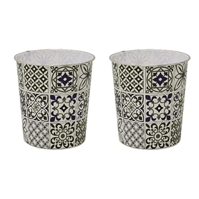 Image of JVL Mosaic Navy Waste Paper Bin, Set of 2