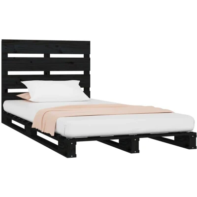 Image of vidaXL Bed Frame without Mattress Black Solid Wood Pine Small Single