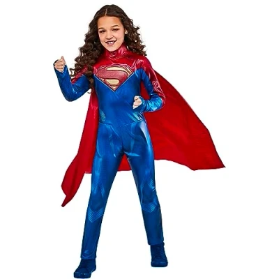 Image of Rubie&#039;s 703019XS000 D Comics Flash the Movie Supergirl Costume Jumpsuit Kids Fancy Dress, Girls, Multicolour, 7 8 Years