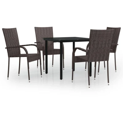 Image of Vidaxl 5 Piece Outdoor Dining Set Brown and Black