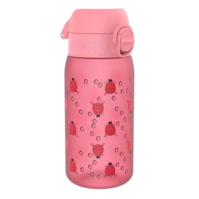 Image of ION8 Kids Water Bottles, BPA Free, Leakproof, Dishwasher Safe, Easy Open, Secure Lock, Small Boys &amp; Girls Bottle,Kids Drinks Bottle for Spill free Drinking, Pink, Lady Bugs, 350ml/12oz