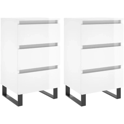 Image of vidaXL High Gloss White Bedside Cabinets, Engineered Wood Nightstands with 3 Drawers, Bedroom Furniture, 40x35x69 cm, Pack of 2