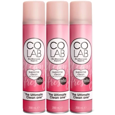 Image of COLAB Dry Shampoo, Supreme Clean, Pack of 3, 200ml Shampoo for ultimate oil absorption