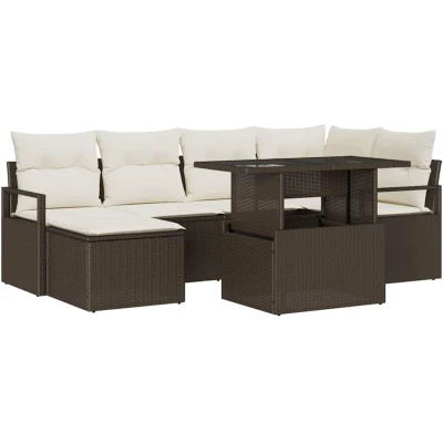 Image of vidaXL 7 Piece Garden Sofa Set with Cushions Brown Poly Rattan
