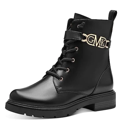Image of MARCO TOZZI Women&#039;s 2 85202 41 Lace Boot Flat, Black/Gold, 4