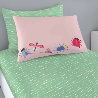 Image of Kids Single Fitted Sheet Set Ladybug Bedding For Childrens &amp; Toodlers Soft Comfortable Polka Dot Bed Sheets Room Easy Care ( 1 + Pillowcase )