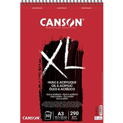 Image of CANSON XL Oil &amp; Acrylic 290gsm A3 Paper, Heavyweight, Spiral Pad Short Side, 30 Sheets, Ideal for Professional Artists Students