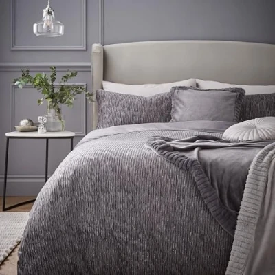 Image of Catherine Lansfield Allure Sparkle Super King Duvet Cover Set with Pillowcases Grey
