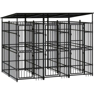 Image of vidaXL Outdoor Dog Kennel with Roof Steel 5.53 m²